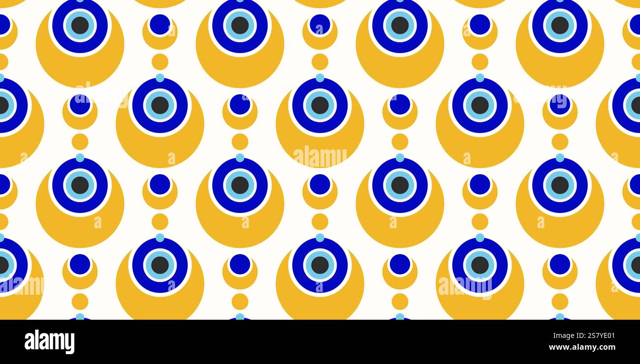Motif turc mauvais oeil. Ornement grec fond sans couture avec des perles bleues. Amulette magique nazar. Symbole abstrait de l'énergie de chance et de la protection Illustration de Vecteur