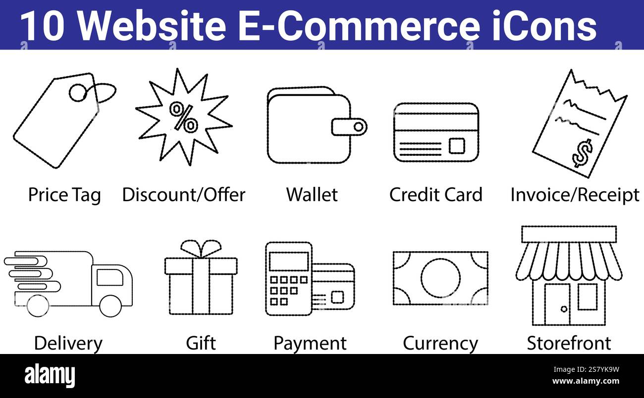 10 icônes de commerce de site Web E Set Illustration de Vecteur