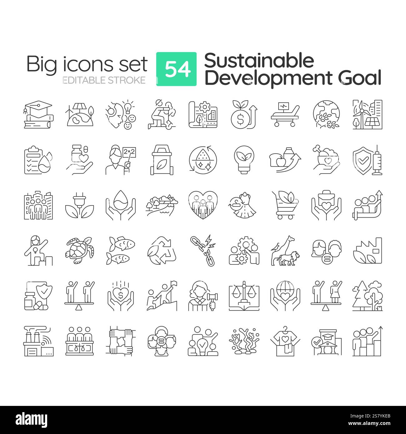 Jeu d'icônes linéaires d'objectifs de développement durable Illustration de Vecteur