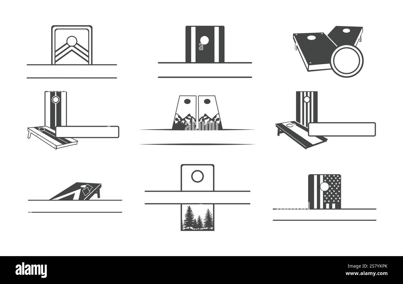 Monogramme de Cornhole, monogramme de panneaux de Cornhole, monogramme de panneau de Cornhole, vecteur de panneaux de Cornhole, silhouette de panneaux de Cornhole, monogramme circulaire. Illustration de Vecteur