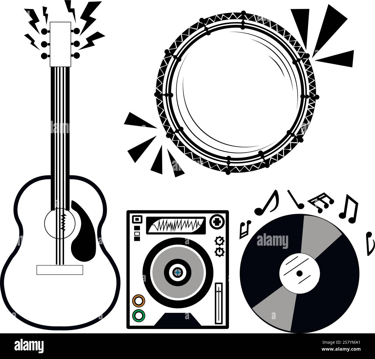 Dessins d'instruments de musique représentant divers genres de musique tels que country, électro, ethnique et classique Illustration de Vecteur
