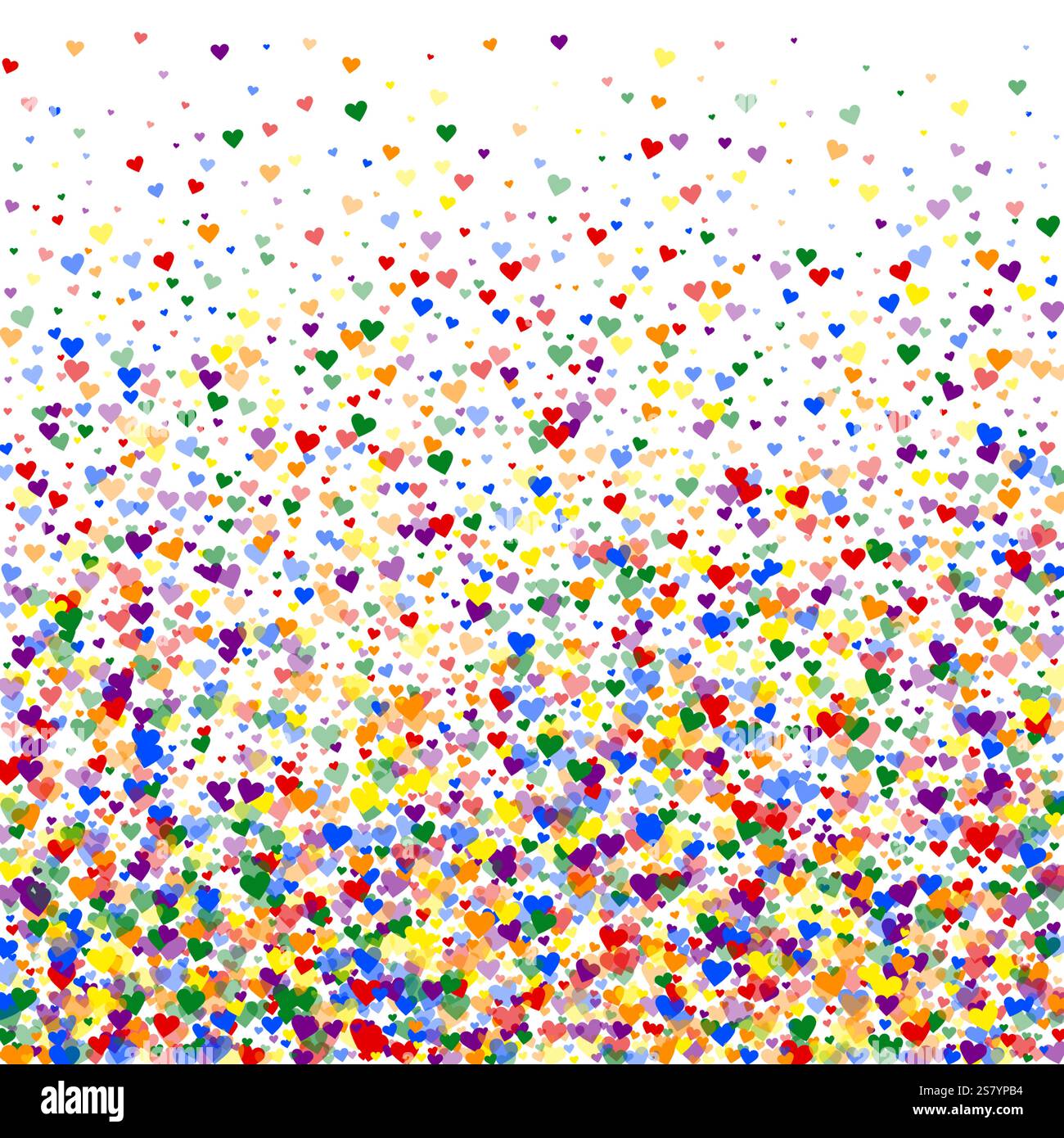 Modèle de valentine à coeurs saupoudrés. Coeurs dispersés de couleur arc-en-ciel. Carte de Saint-Valentin LGBT. Illustration vectorielle de coeurs saupoudrés festifs. Illustration de Vecteur