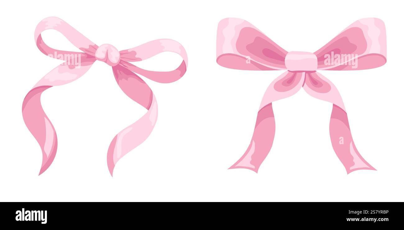 Illustration vectorielle de 2 ensemble d'arc vintage girly rose. Archet pour décor de cheveux plat. Rubans isolés. Accessoires tendance pour filles. Éléments de coiffure mignons Illustration de Vecteur