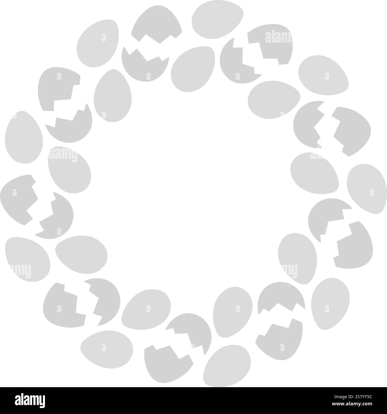 Oeufs et cadre circulaire en coquille d'oeuf craquelé en niveaux de gris. Modèle d'espace de texte de message d'accueil de Pâques. Illustration vectorielle isolée carte thématique, dépliants, livret, étiquette de prix, étiquettes ou bannière promo web Illustration de Vecteur