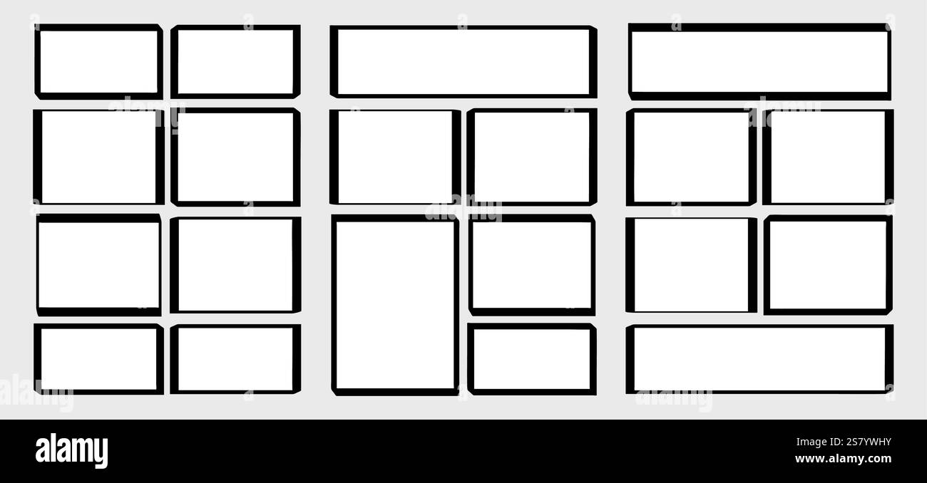 définissez le modèle de mise en page de storyboard pour créer rapidement le style de bande dessinée. Format A4 adapté à l'impression. Cadre de bannières isolées vectorielles Illustration de Vecteur