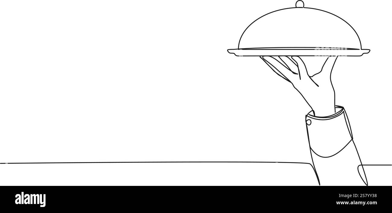 dessin simple ligne continu de la plaque de maintien de serveur avec cloche, illustration vectorielle d'art au trait Illustration de Vecteur