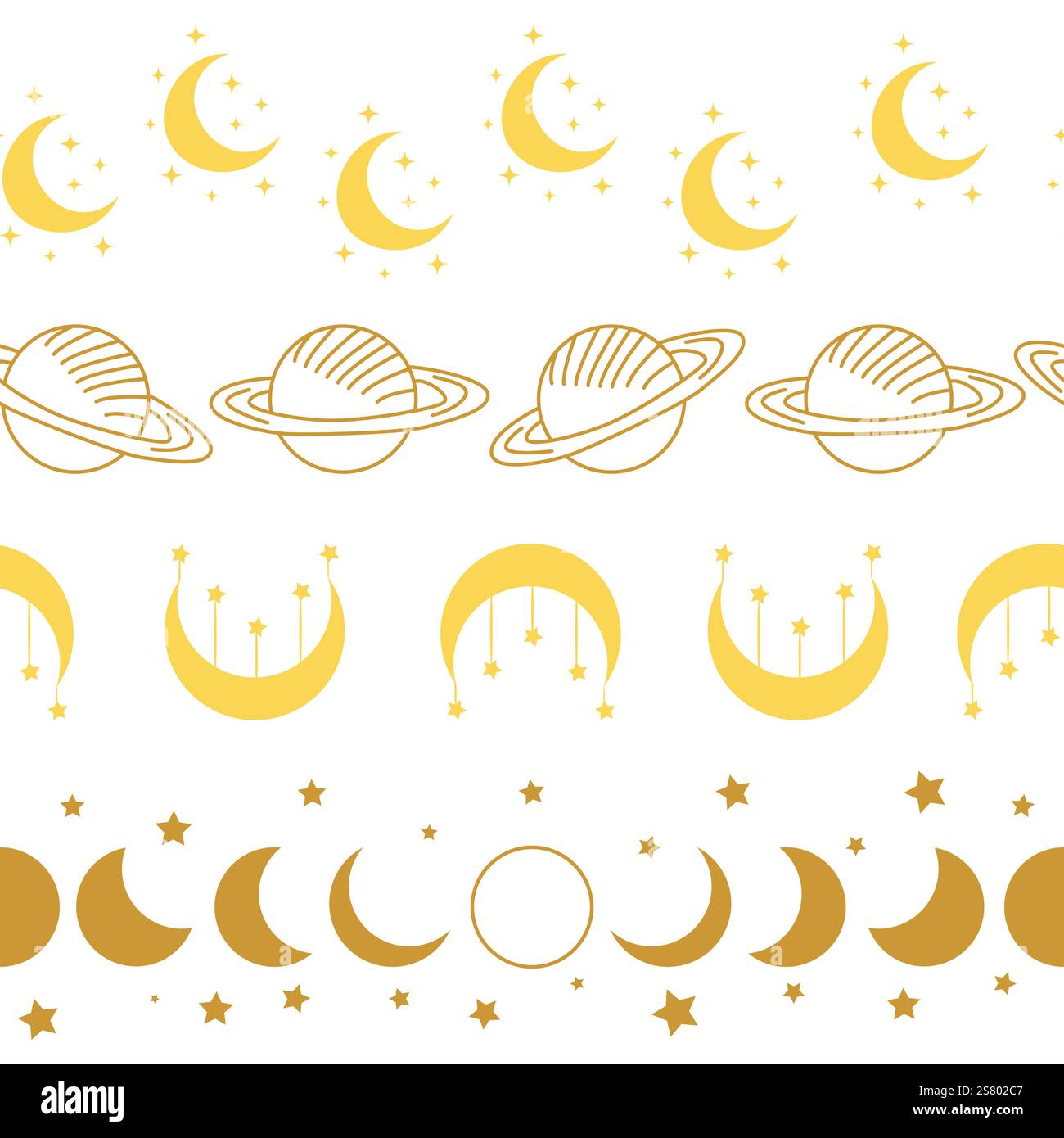 Bordure horizontale, Set Magic et Heavens Seamless pattern, avec des éléments magiques symboles de thème de sorcellerie Illustration de Vecteur