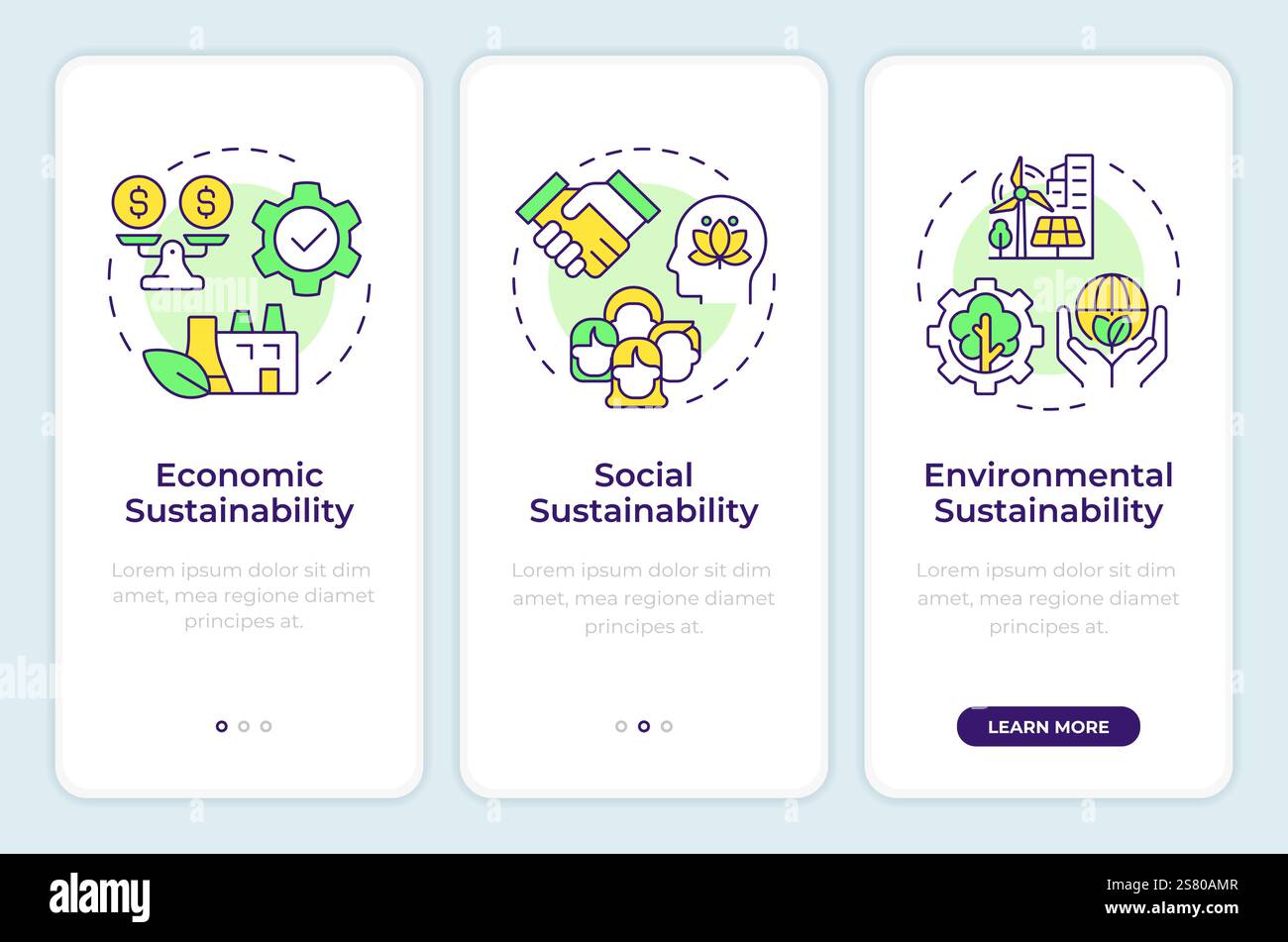 Écran de l'application mobile Onboarding de la durabilité alimentaire Illustration de Vecteur