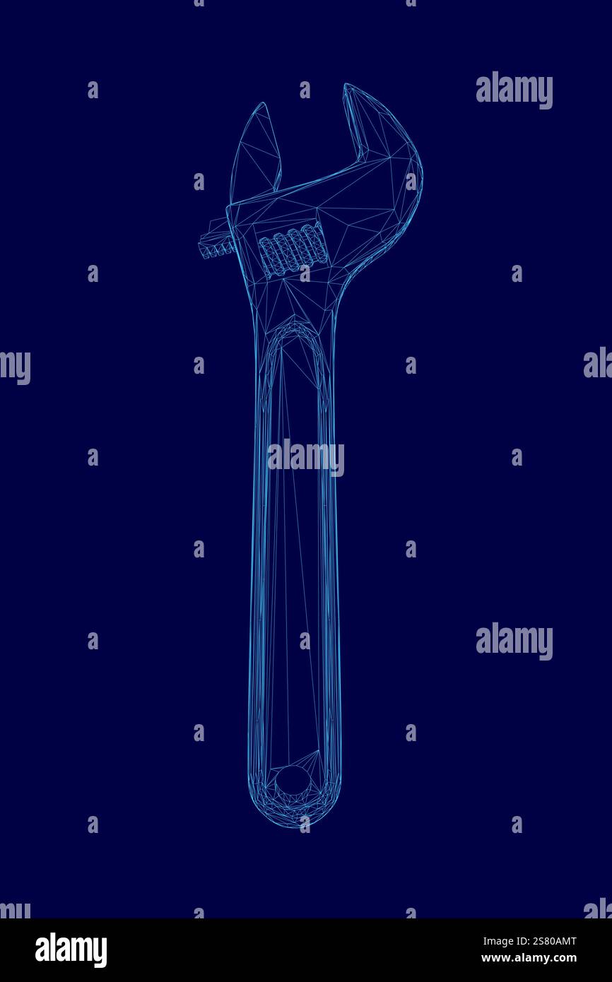 La clé bleue est représentée sur une image 3D. La clé est pliée et tordue, et c'est un outil utilisé pour fixer ou ajuster des choses. L'image a un peu d'abs Illustration de Vecteur