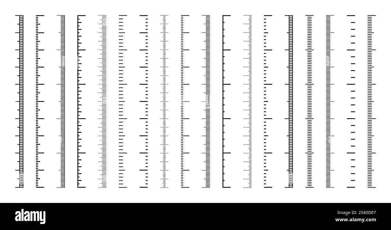 Échelles de mesure verticales avec divisions. Échelle réaliste pour ...