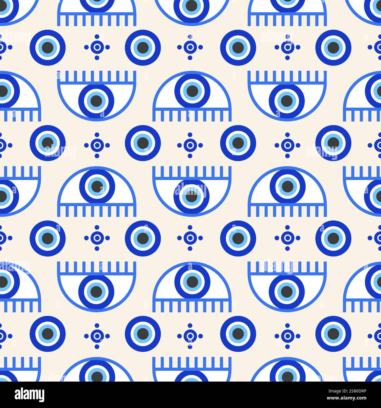 Mauvais oeil grec modèle sans couture. Fond de vecteur avec des perles bleues. nazar turc - symbole ethnique de l'énergie de protection et de la chance. Ornement mystique avec Illustration de Vecteur