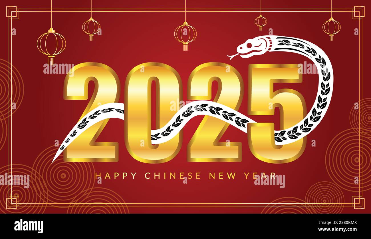 Bannière du nouvel an chinois 2025 avec typographie serpent et or Illustration de Vecteur