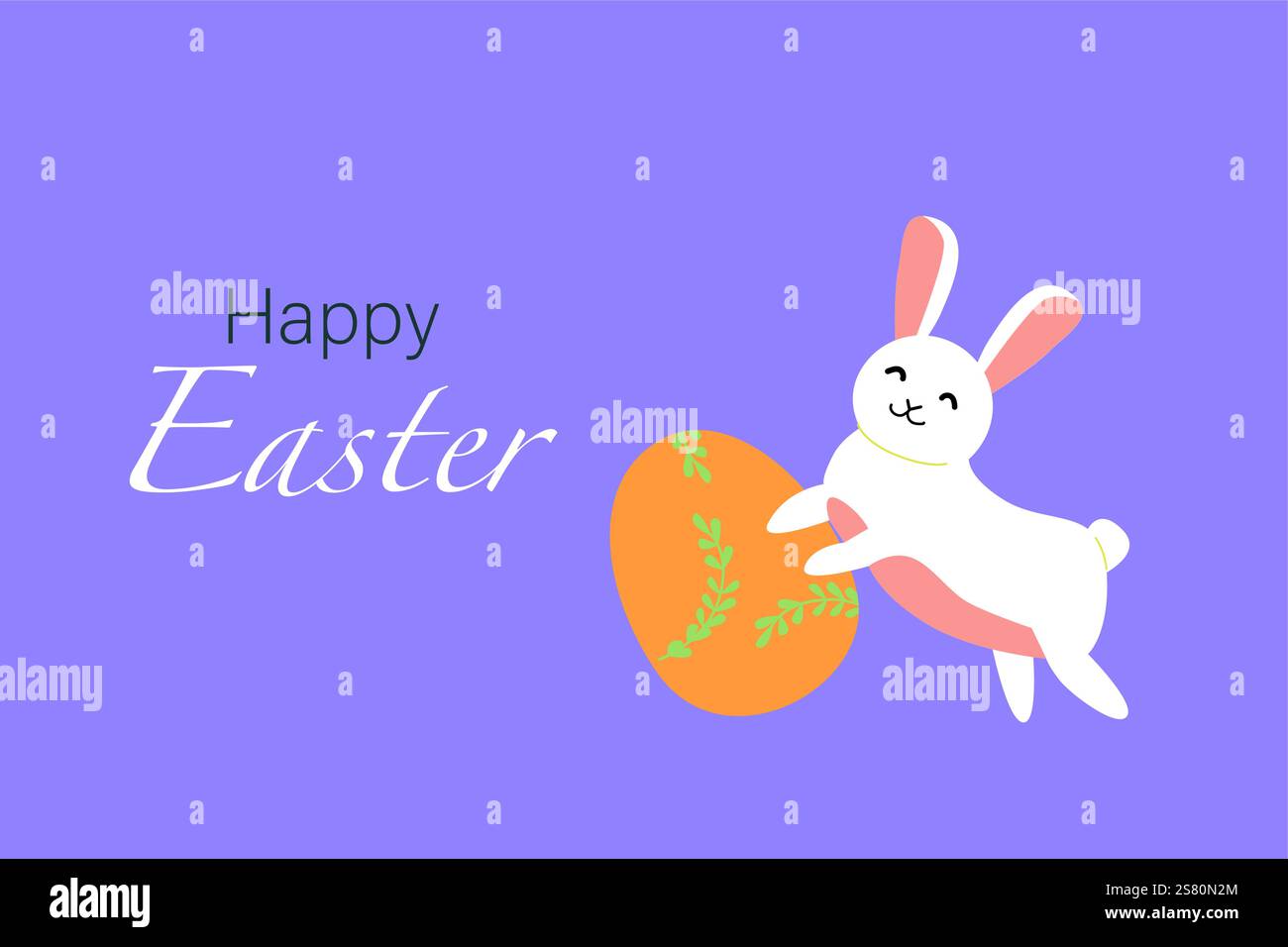 Joyeuses cartes de voeux de pâques avec lapin joyeux et oeuf décoré. Illustration de Vecteur