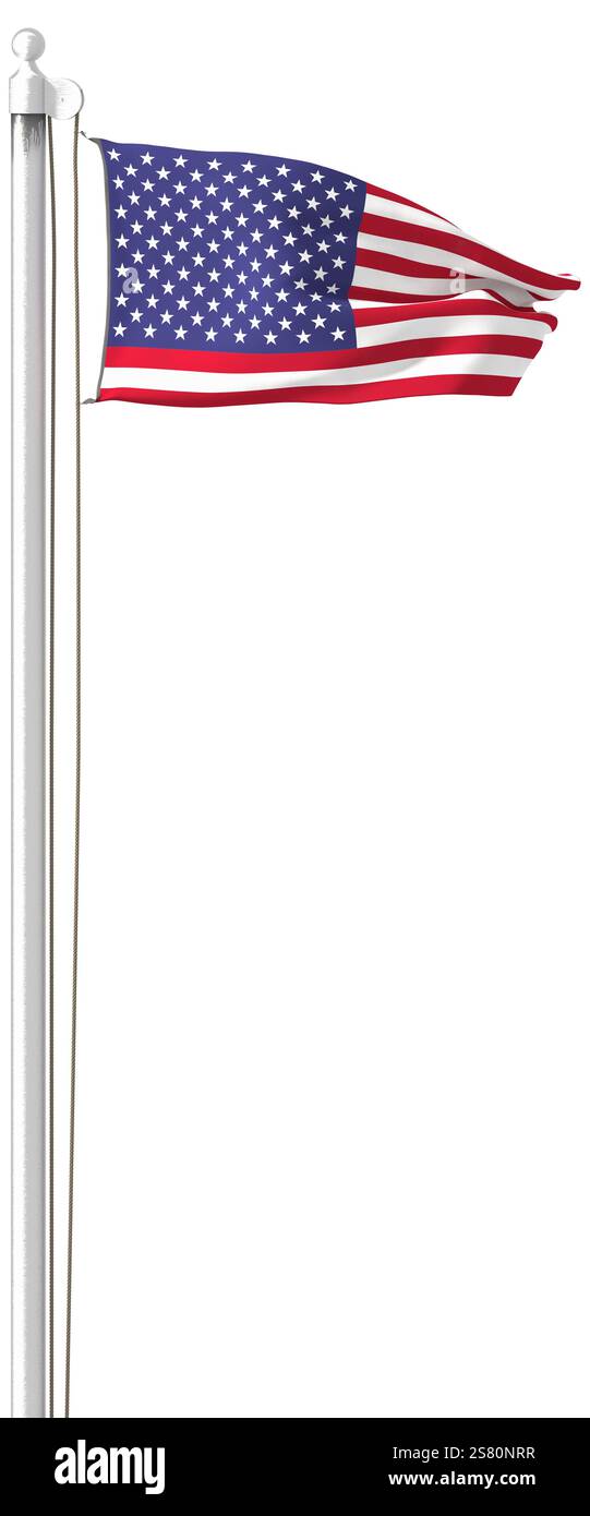 Un drapeau américain avec plus d'étoiles volant dans le vent - concept pour les tendances impérialistes à incorporer d'autres états. Isolé sur backgro blanc pur Banque D'Images