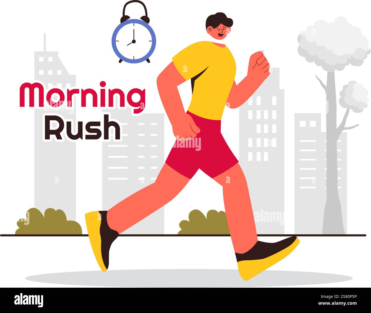 Morning Rush illustration vectorielle mettant en vedette les gens qui se précipitent dans les entreprises, Morning City Life, Time Management, et l'urgence du temps qui s'écoule Illustration de Vecteur