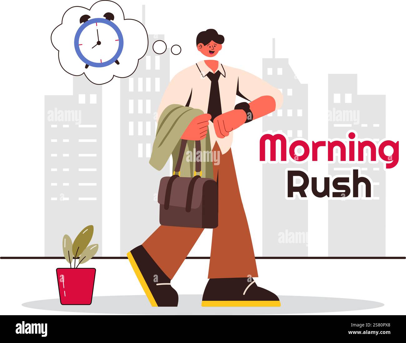 Morning Rush illustration vectorielle mettant en vedette les gens qui se précipitent dans les entreprises, Morning City Life, Time Management, et l'urgence du temps qui s'écoule Illustration de Vecteur