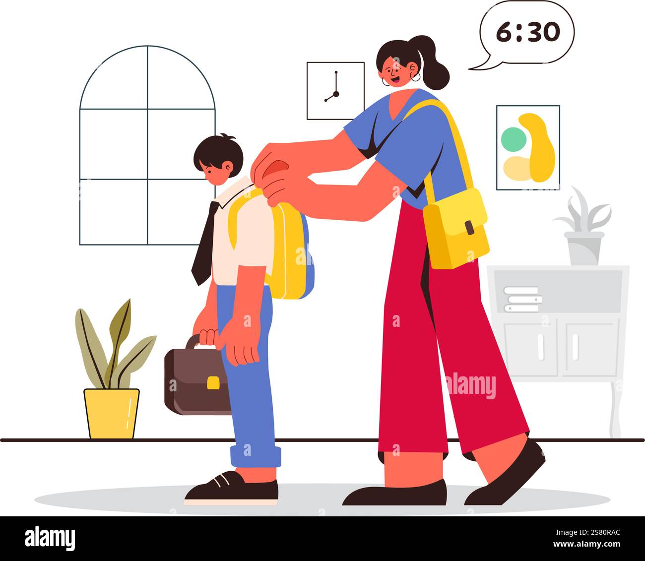 Morning Rush illustration vectorielle mettant en vedette les gens qui se précipitent dans les entreprises, Morning City Life, Time Management, et l'urgence du temps qui s'écoule Illustration de Vecteur