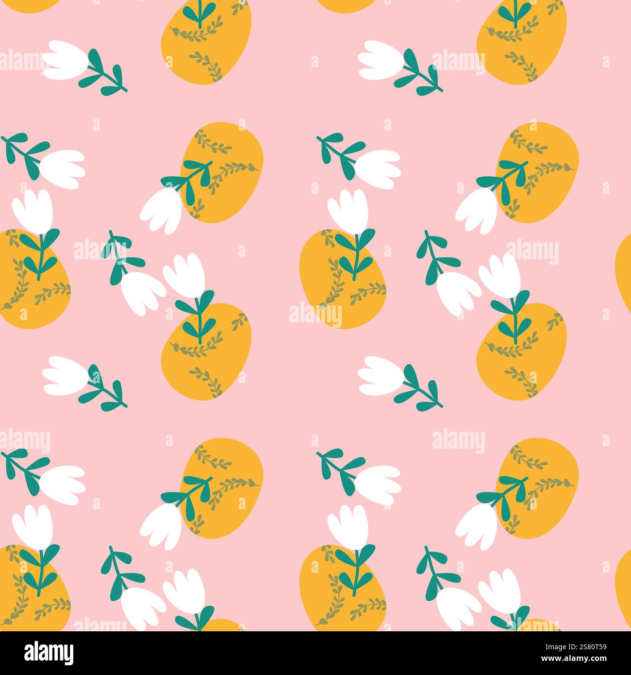 Motif floral avec des cercles jaunes et des fleurs blanches sur fond rose. Illustration de Vecteur Motif floral avec des cercles jaunes et des fleurs blanches sur fond rose. Illustration de Vecteur