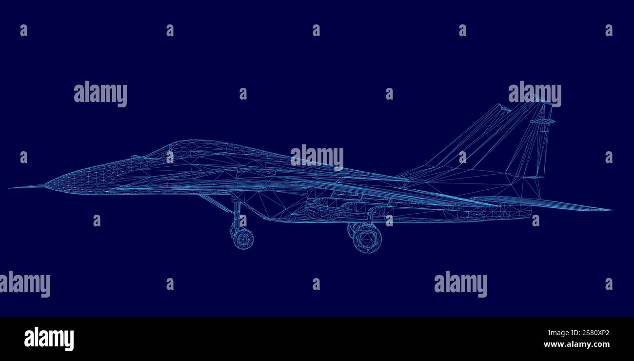 Avion bleu est montré dans un style pixelisé. L'image a un aspect futuriste et élégant, avec l'avion occupant la majeure partie du cadre. Le bleu Illustration de Vecteur