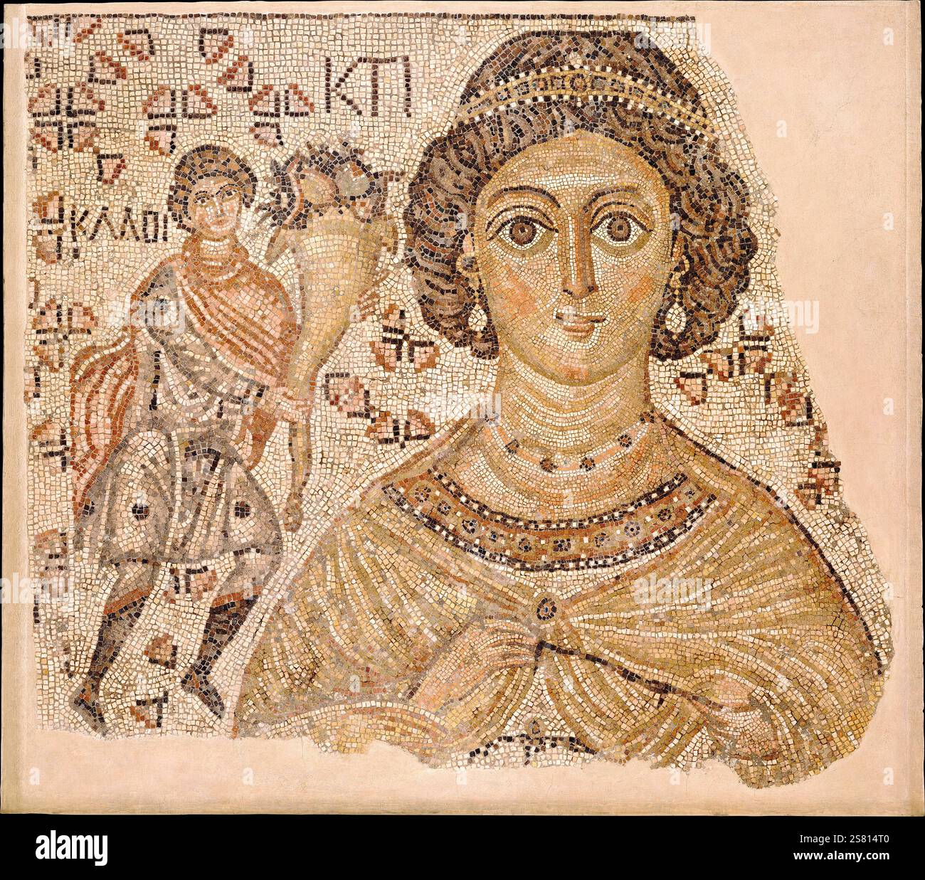 Fragment d'une mosaïque de sol avec une personnification de Ktisis Byzantine 500–550 Banque D'Images