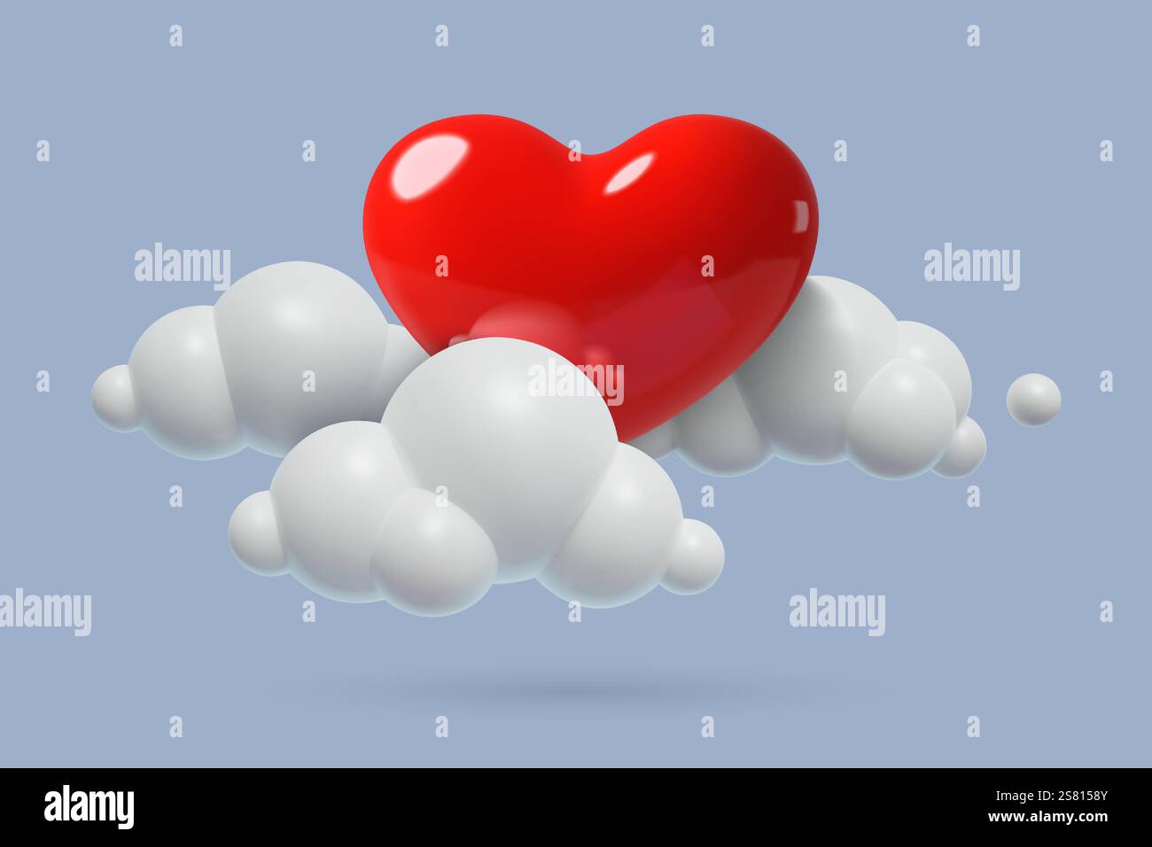 Coeur réaliste 3D dans les nuages sur fond de ciel bleu. Conception romantique de paradis d'amour pour la Saint-Valentin Illustration de Vecteur
