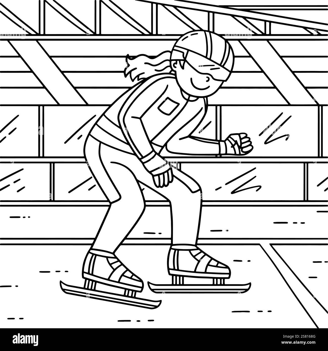 Patinage de vitesse féminin à la ligne de départ coloration Illustration de Vecteur