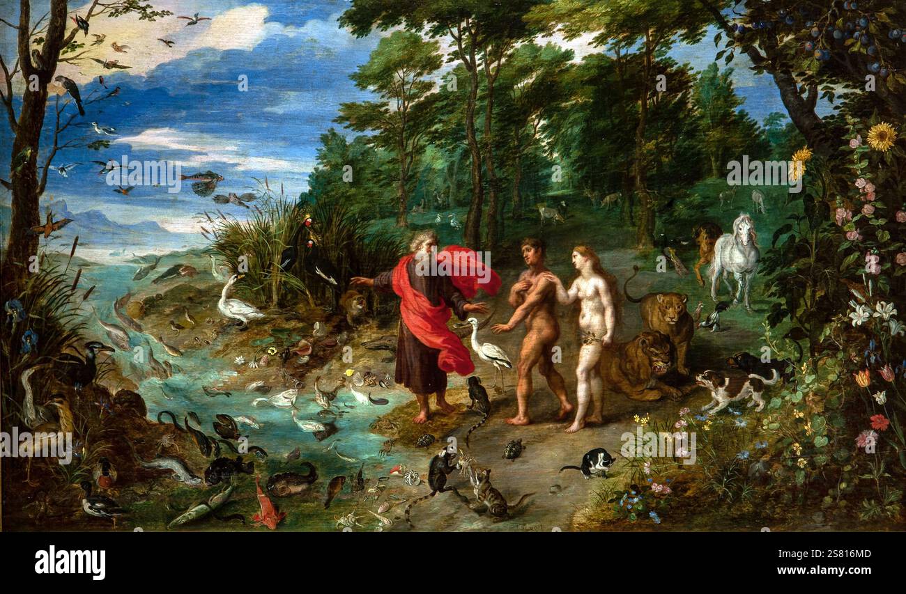 Jan Brueghel le jeune 1601-1678 'Adam et Eve dans le Paradis terrestre' 1640, 48 x 83 cm huile sur panneau. Banque D'Images