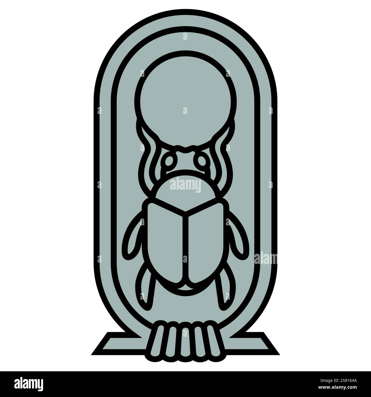 Symbole hiéroglyphique de l'Egypte ancienne, coléoptère de bouse de la mythologie égyptienne, hiéroglyphe scarabée à l'intérieur d'un cartouche égyptien Illustration de Vecteur