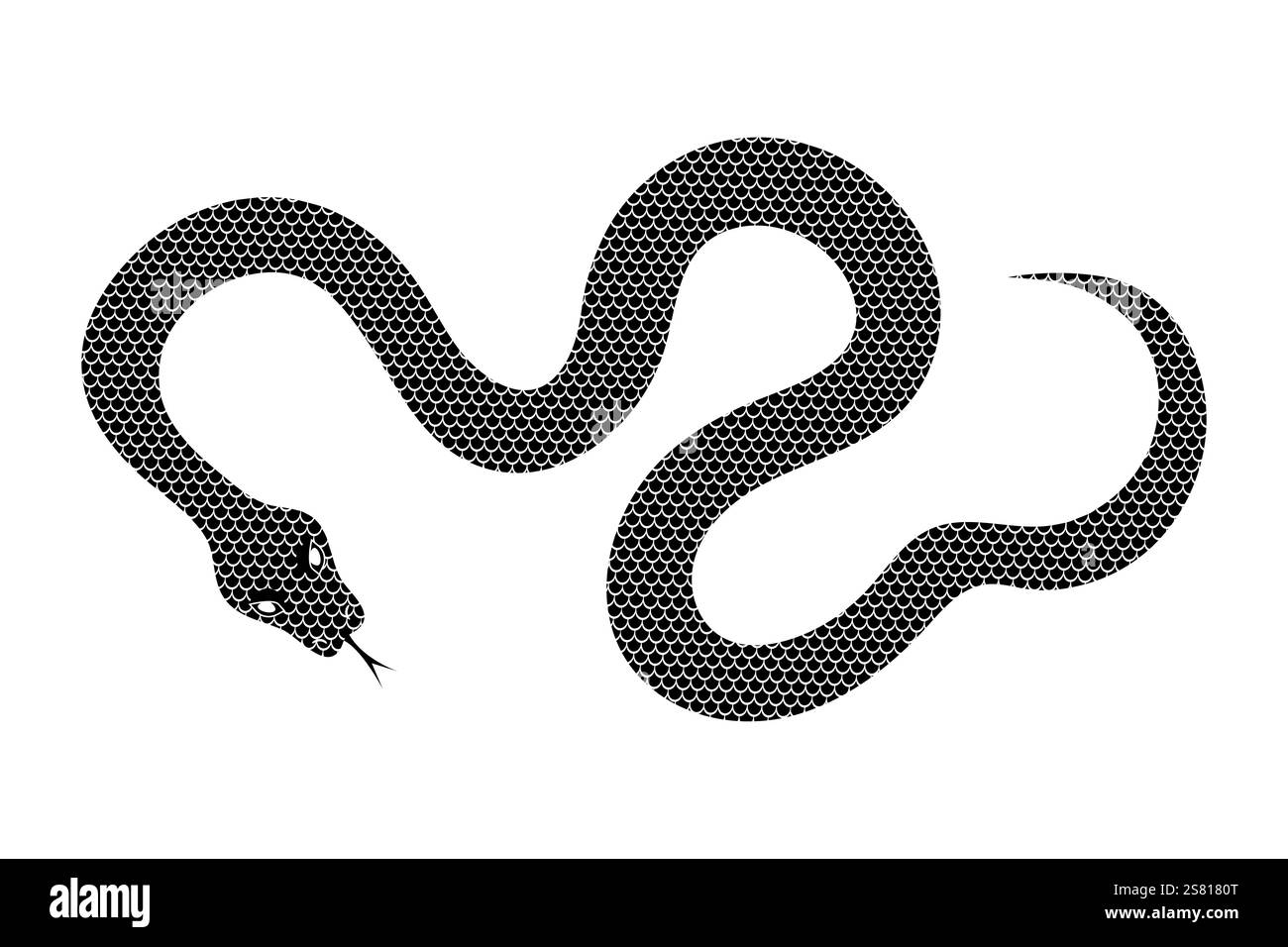 Serpent noir rampant à l'échelle isolé sur fond blanc. Symbole du nouvel an lunaire. Illustration vectorielle Illustration de Vecteur
