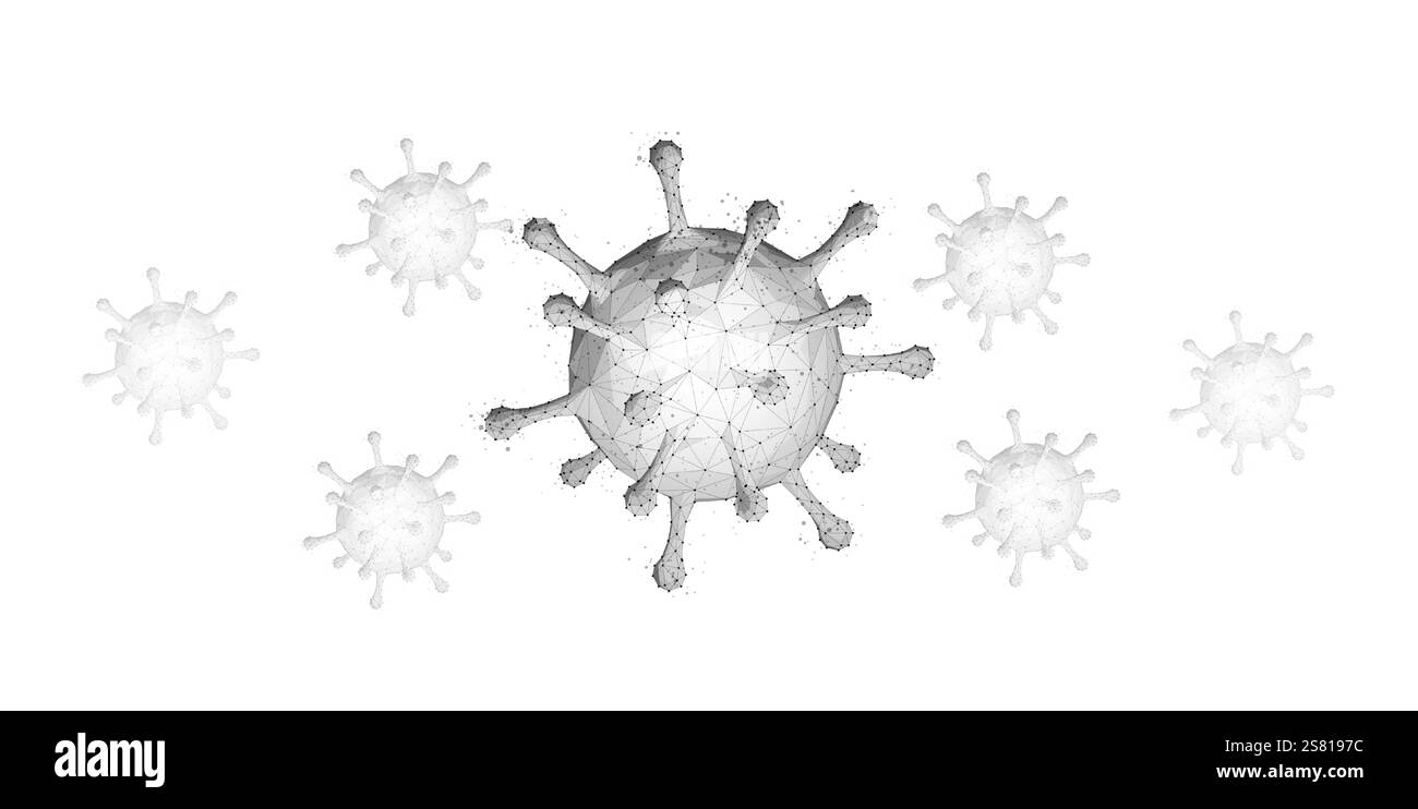 Virus. Vecteur abstrait 3d microbe viral isolé sur fond bleu. Bactéries allergiques, soins médicaux, concept de microbiologie. Illustration de Vecteur
