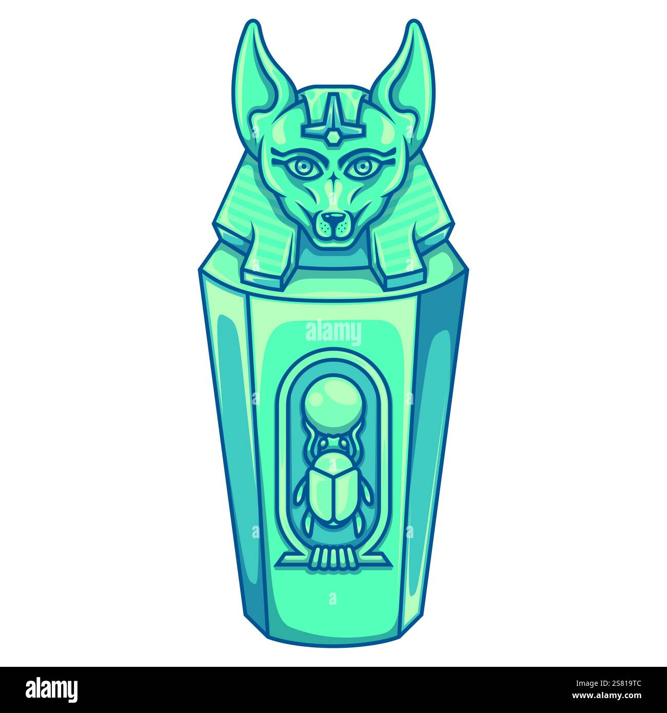 Pot canopique du Dieu de la mort Anubis, pot canopique avec hiéroglyphes égyptiens, récipient en céramique pour momies égyptiennes Illustration de Vecteur