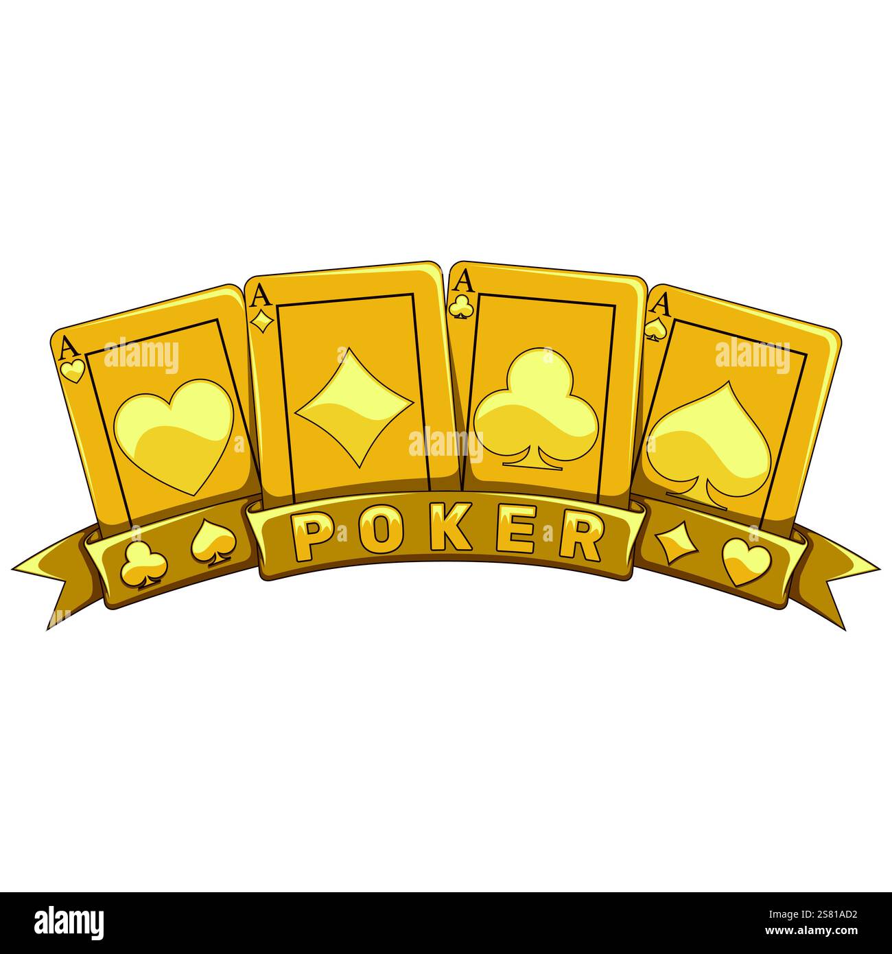Cartes de poker entourées d'un ruban, symboles de poker de coeur, diamant, club et as Illustration de Vecteur