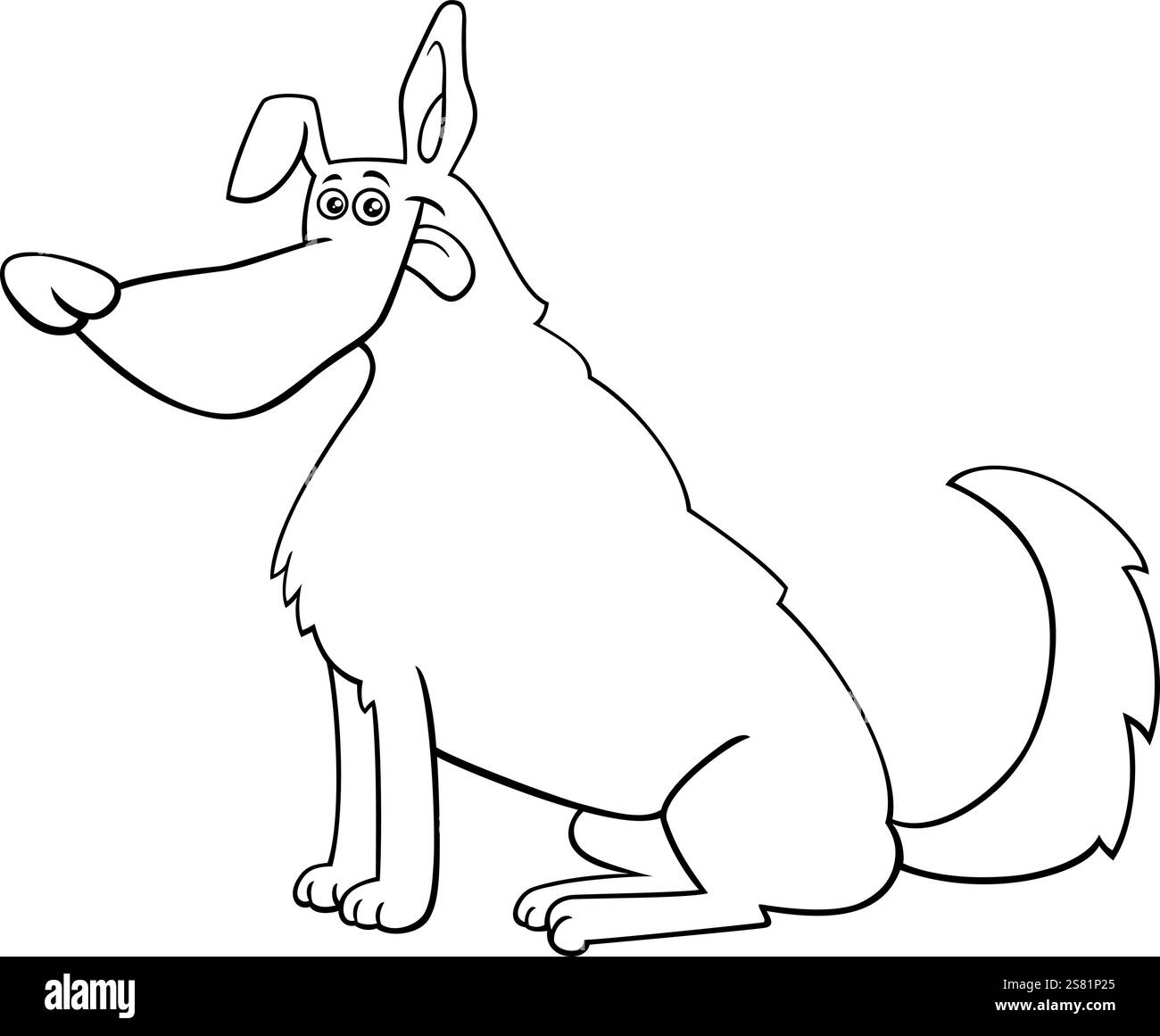 Illustration de dessin animé de drôle de page de coloriage de personnage animal de chien assis Illustration de Vecteur