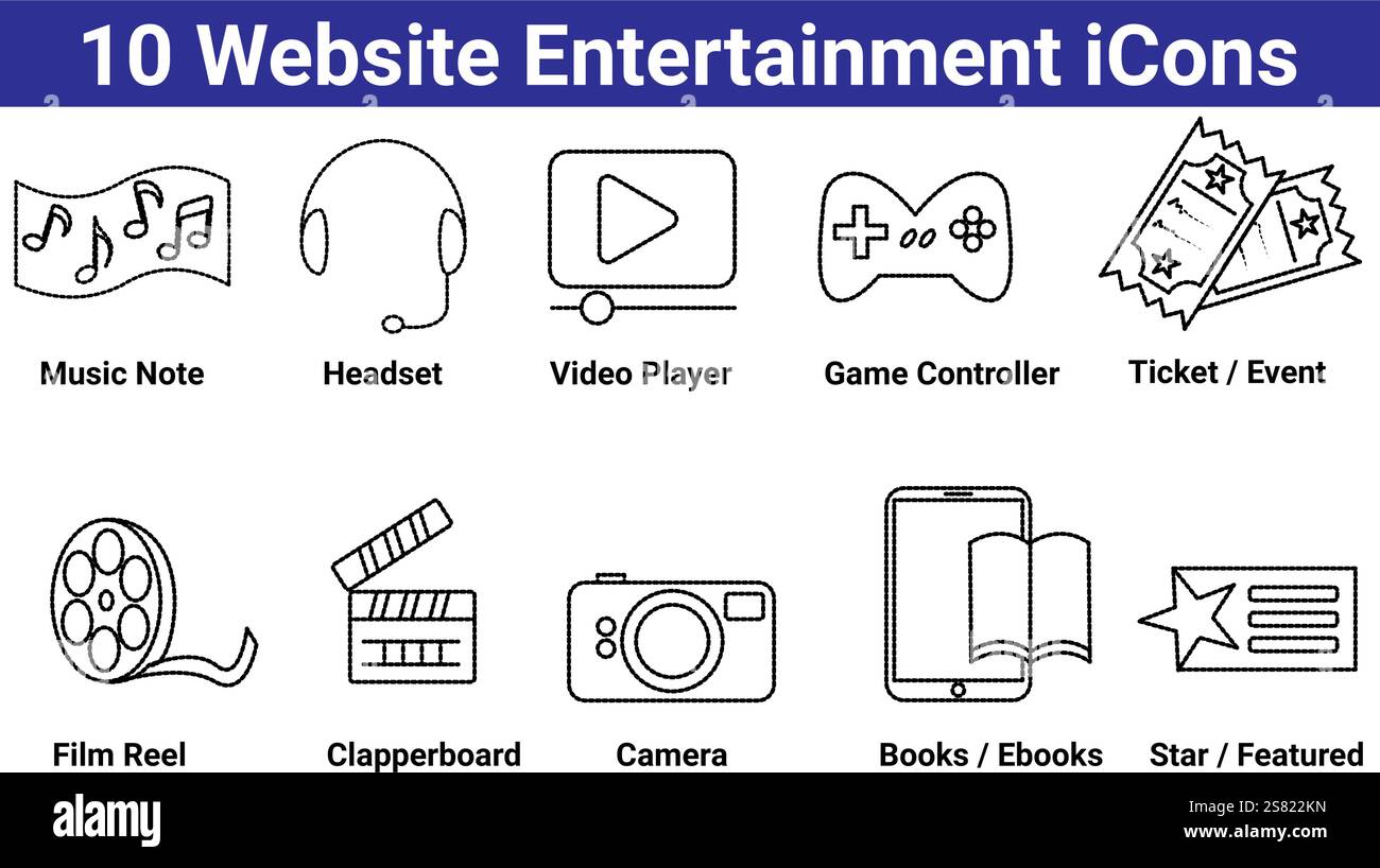 10 icônes de divertissement de site web définies Illustration de Vecteur