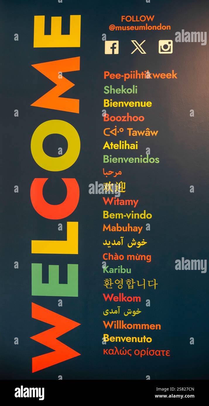 London, Ontario, Canada - Museum London accueille les visiteurs dans de nombreuses langues. Banque D'Images