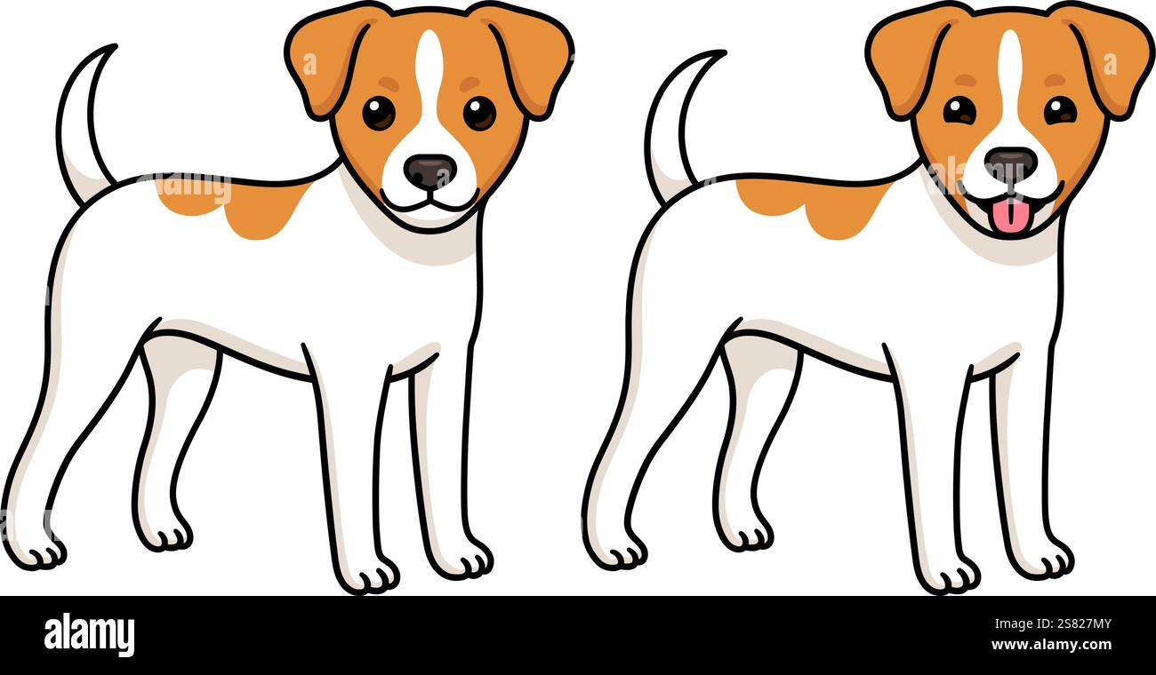 Drôle de dessin animé Terrier chien debout. Sourire et sortir la langue. Illustration clip art vectorielle mignonne. Illustration de Vecteur