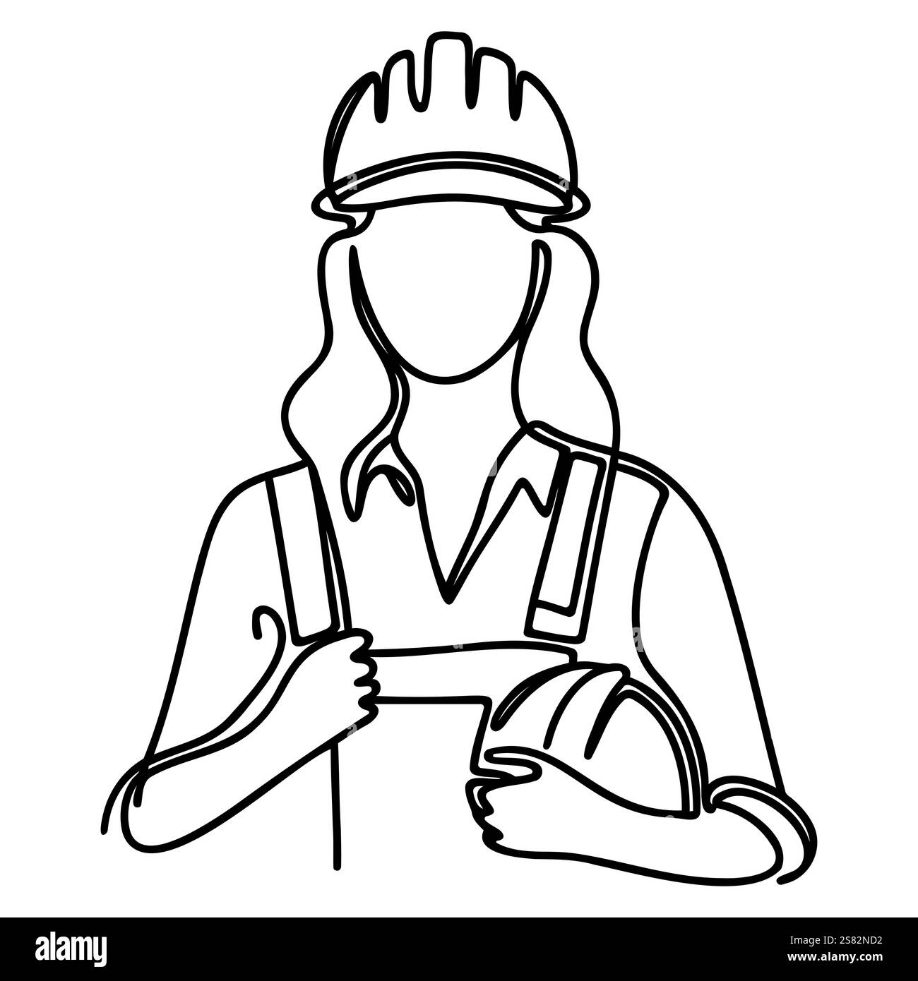 Femme ingénieur dans un casque de sécurité. Nous travaillons sur le design intérieur. Conception vectorielle dessinée à la main Illustration de Vecteur