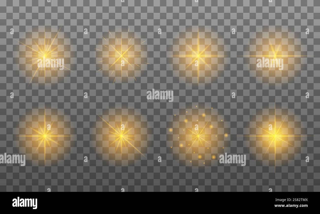 Ensemble d'étoiles brillantes or brillant. Illustration de Vecteur