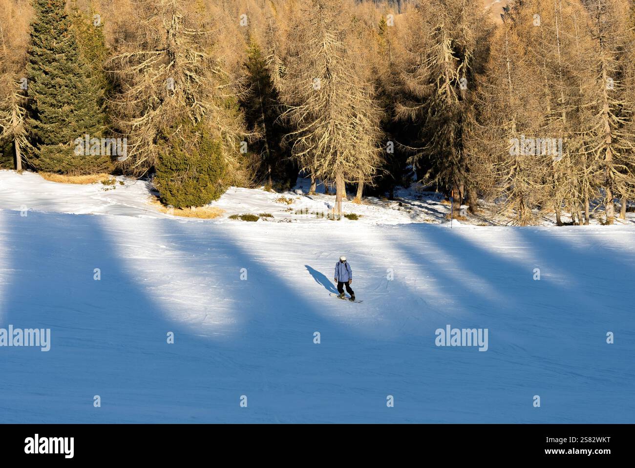 Groupe de personnes snowboard dans les montagnes par une journée ensoleillée d'hiver. Cours de snowboard avec instructeurs locaux. Les enfants apprennent à faire du snowboard avec un instruc Banque D'Images