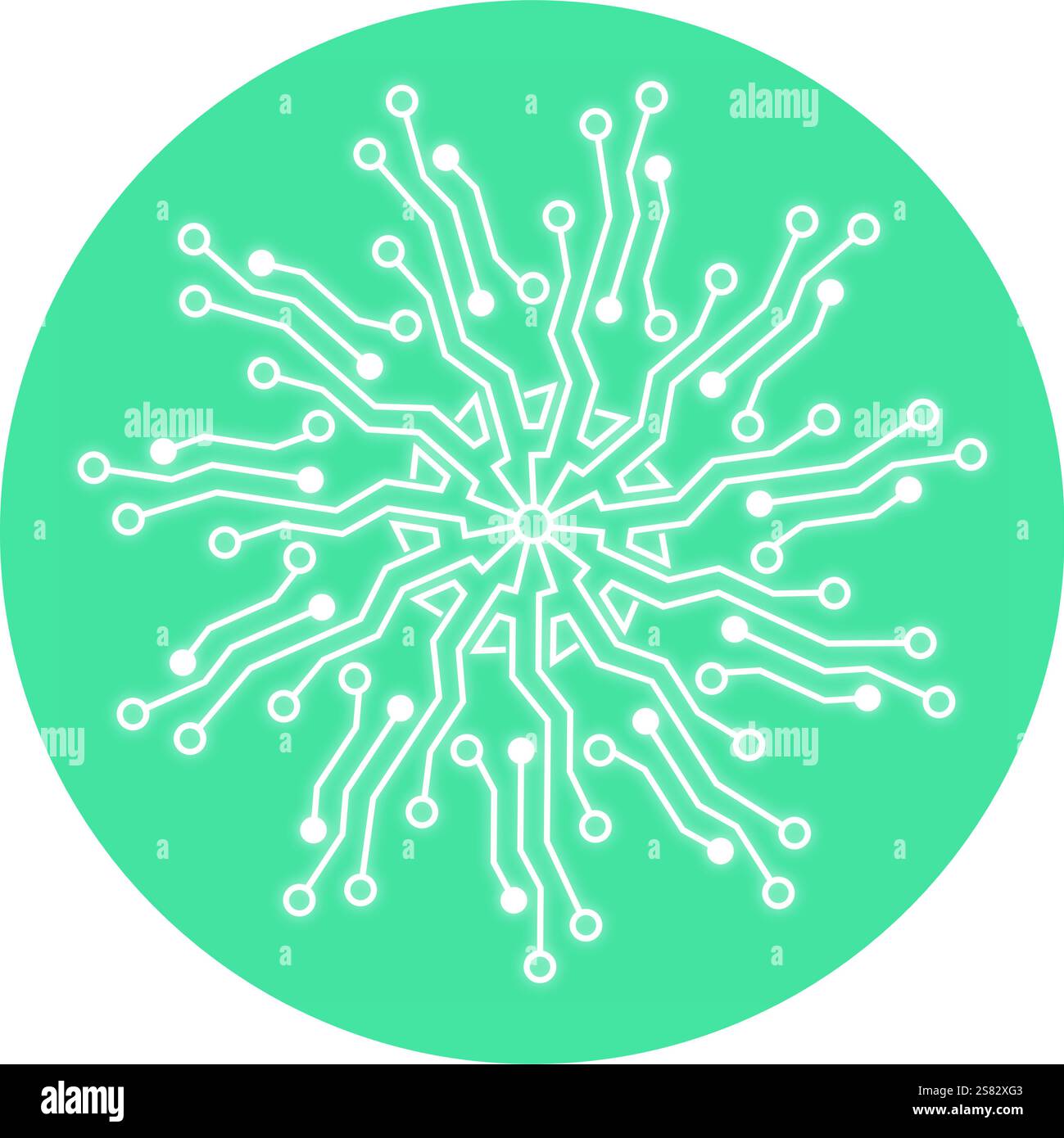 Icône de réseau d'intelligence artificielle avec des circuits dynamiques sur fond turquoise Illustration de Vecteur