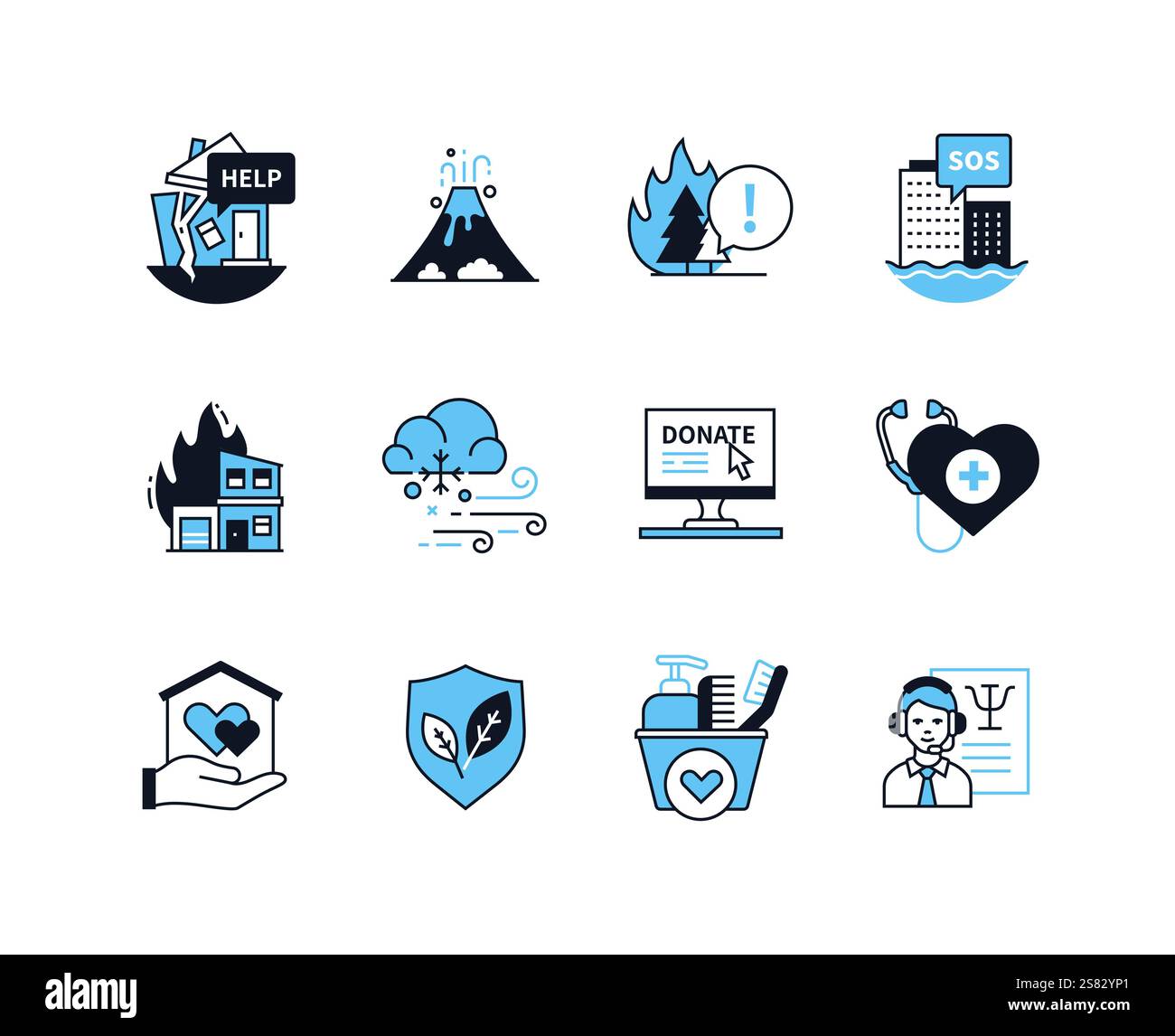 Catastrophes naturelles et cataclysmes - ensemble d'icônes de style de conception de ligne Illustration de Vecteur