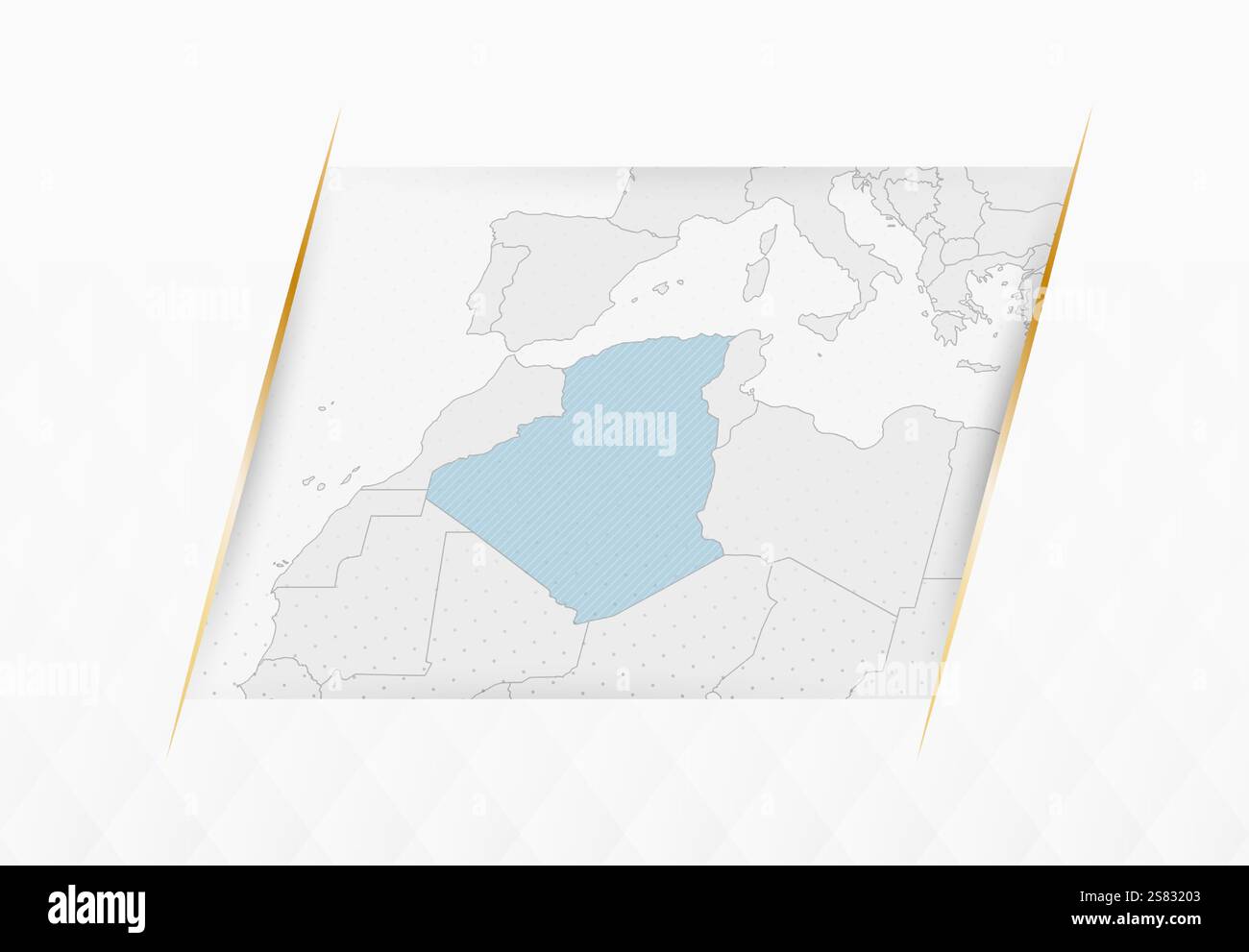 Carte Algérie en bleu avec des accents encadrés dorés. Carte vectorielle moderne de l'Algérie. Illustration vectorielle. Illustration de Vecteur