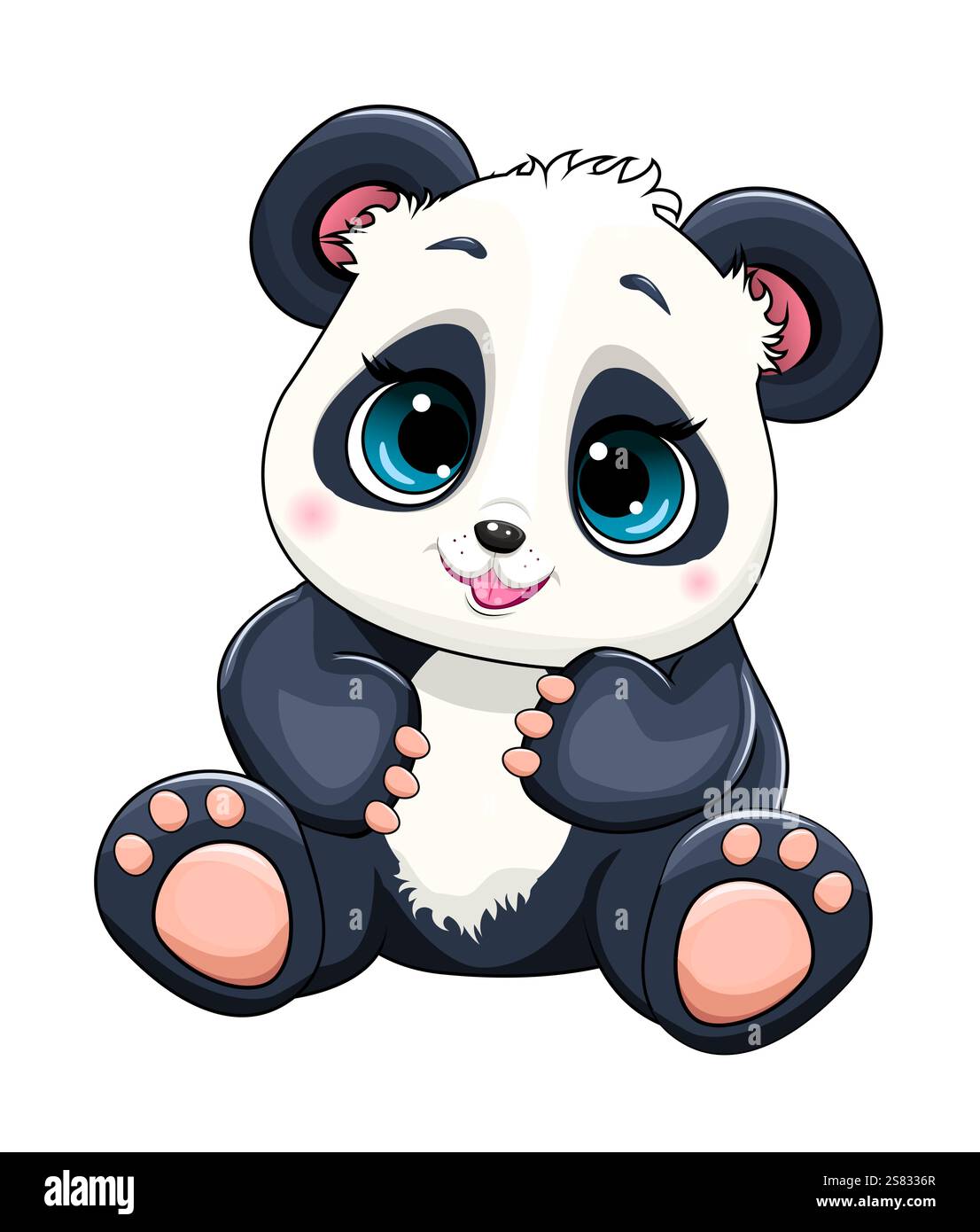Dessin animé petit panda souriant isolé sur un fond blanc. Illustration de Vecteur