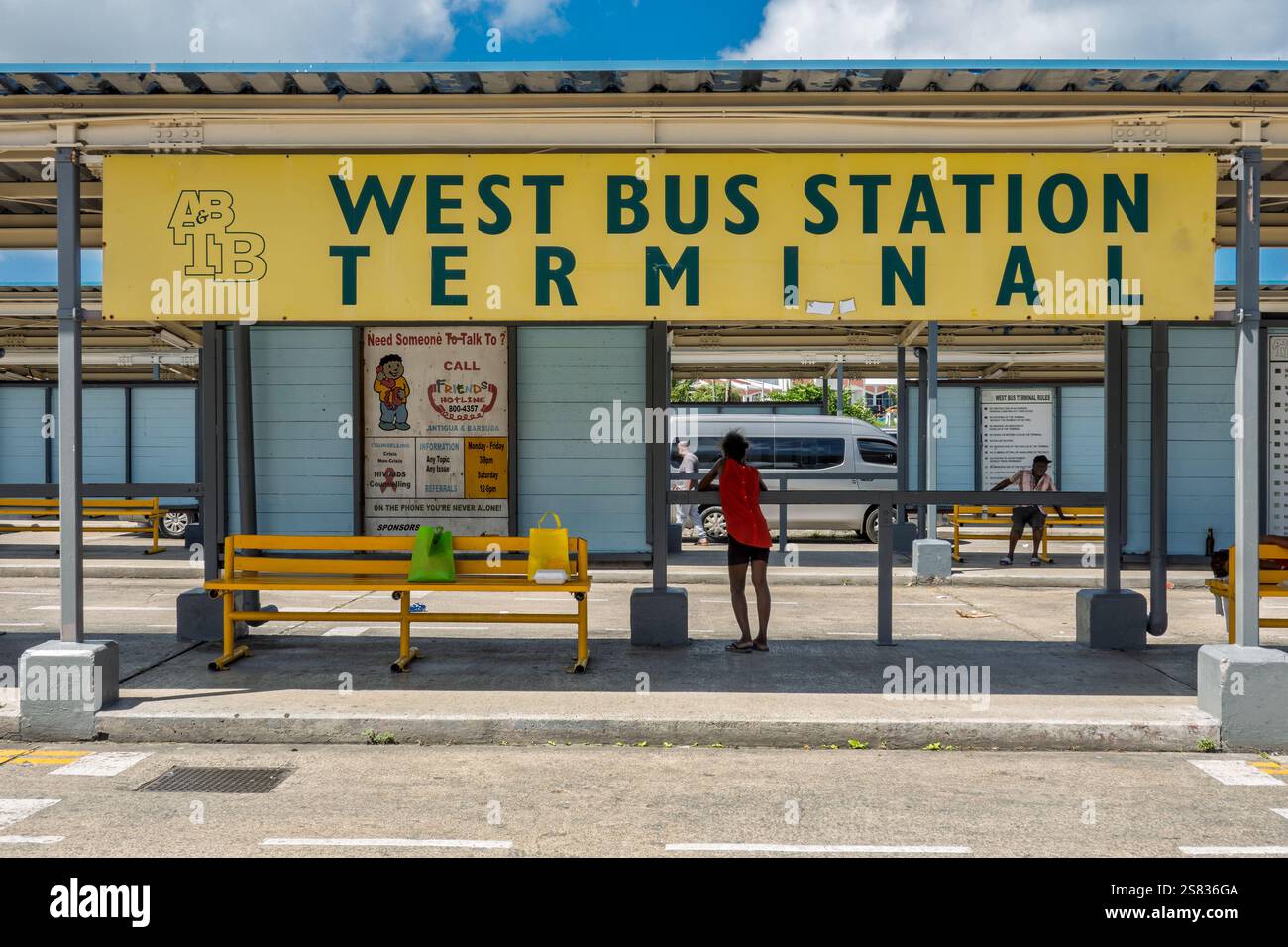 Gare routière Ouest terminal à St John's Antigua-et-Barbuda, transport public par bus, transport de l'île Banque D'Images