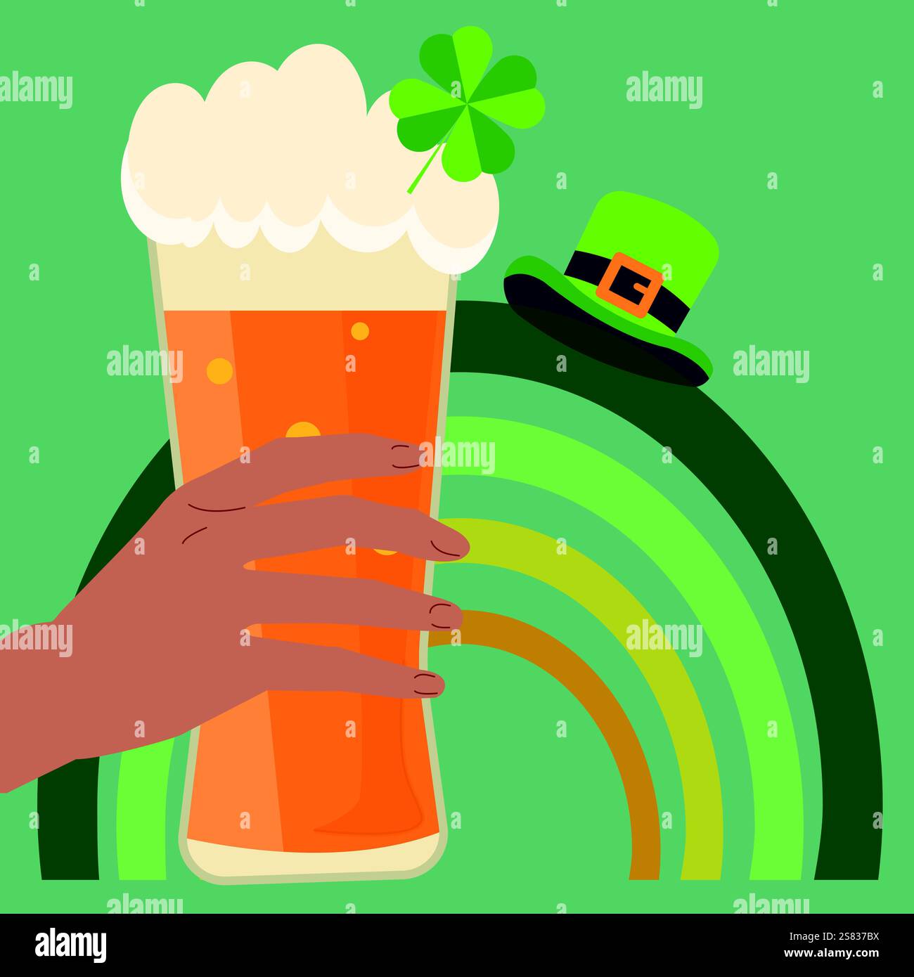 Main avec de la bière. Illustration vectorielle pour Patrick's Day Illustration de Vecteur