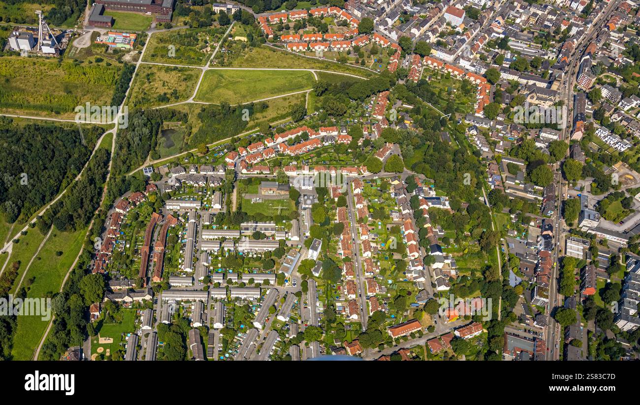 Vue aérienne, village de mineurs Schüngelberg dans le slagheap de Rungenberg, également Rungenberghalde, Buer, Gelsenkirchen, région de la Ruhr, Rhénanie-du-Nord-Westphalie, Banque D'Images