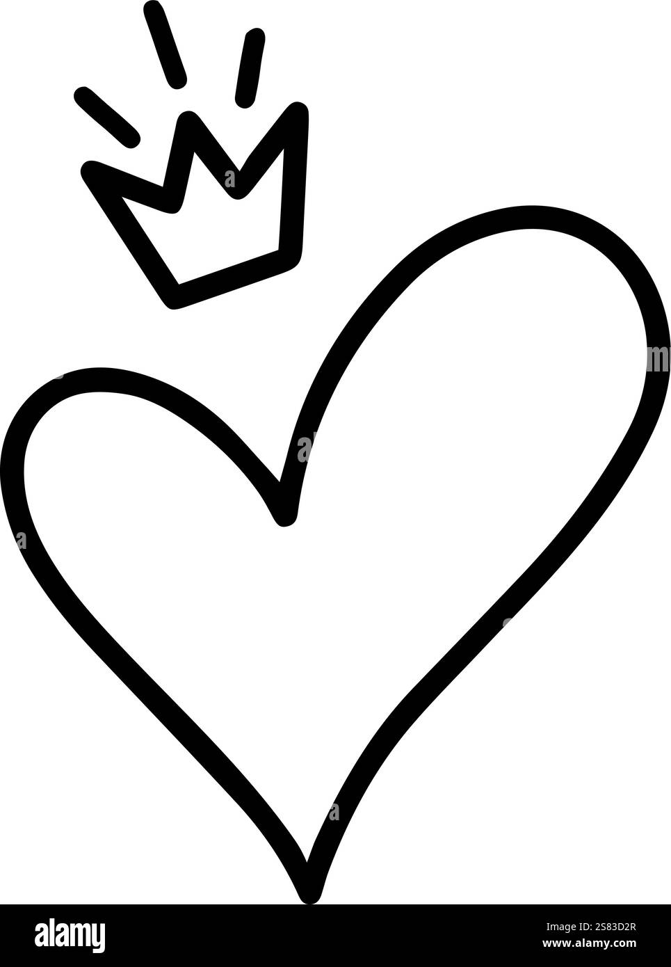 Simple et charmant dessin au trait représente un coeur portant une couronne, symbolisant le règne de l'amour, parfait pour la Saint-Valentin, les anniversaires, ou tout autre Illustration de Vecteur