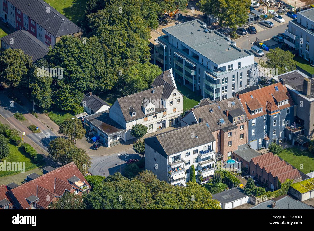 Vue aérienne, site de construction de colonies minières avec nouveau quartier résidentiel et logement Schlägelstraße et Eisenstraße, Zweckel, Gladbeck, Ruhr Banque D'Images