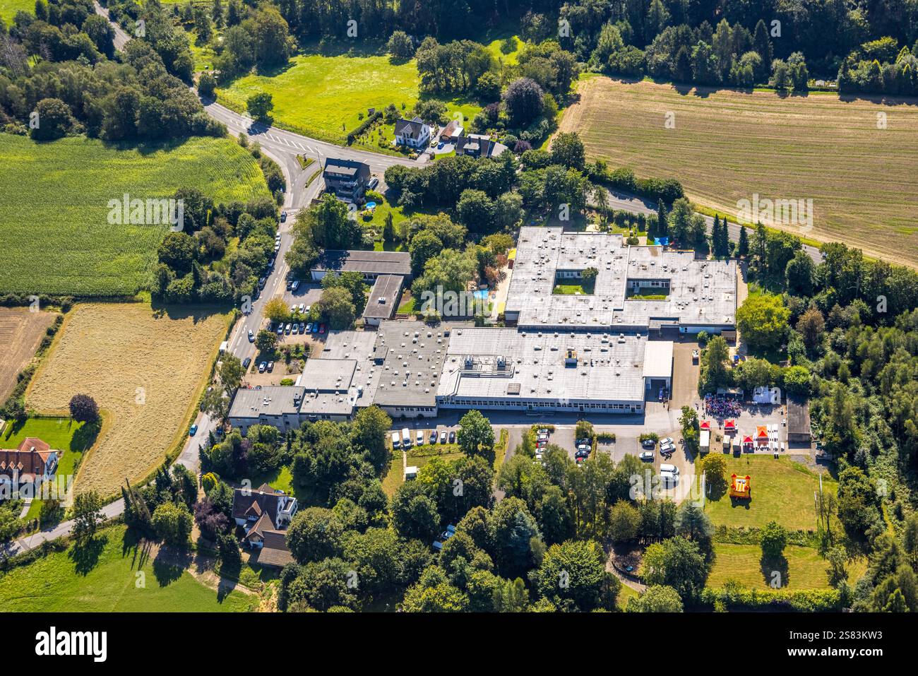 Vue aérienne, Werkstatt Asbeck AWO Werkstattverbund Gemeinnützige Einrichtung, Asbeck, Gevelsberg, région de la Ruhr, Rhénanie du Nord-Westphalie, Allemagne Banque D'Images