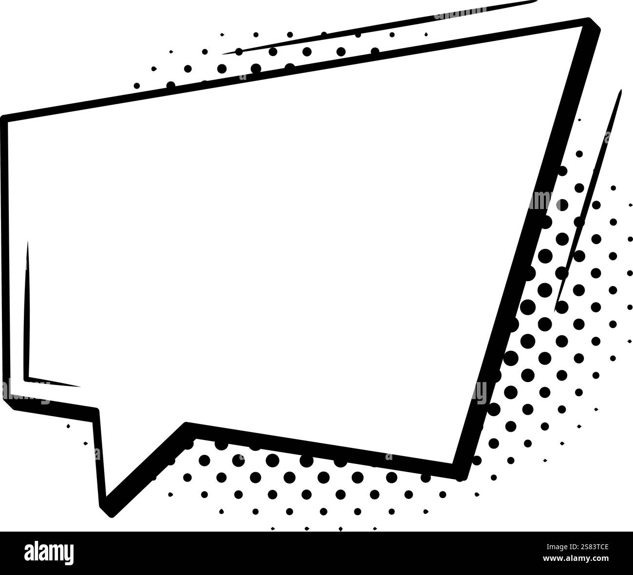 La bulle de bande dessinée vide apparaît avec des points demi-teintes et des lignes noires épaisses, idéales pour insérer du texte personnalisé et créer du contenu attrayant Illustration de Vecteur